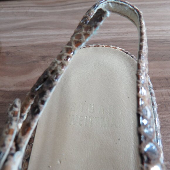 STUART WEITZMAN Leather Snakeskin Strappy Low Wedge Sandals Quiet Luxury US 8 - Picture 14 of 15